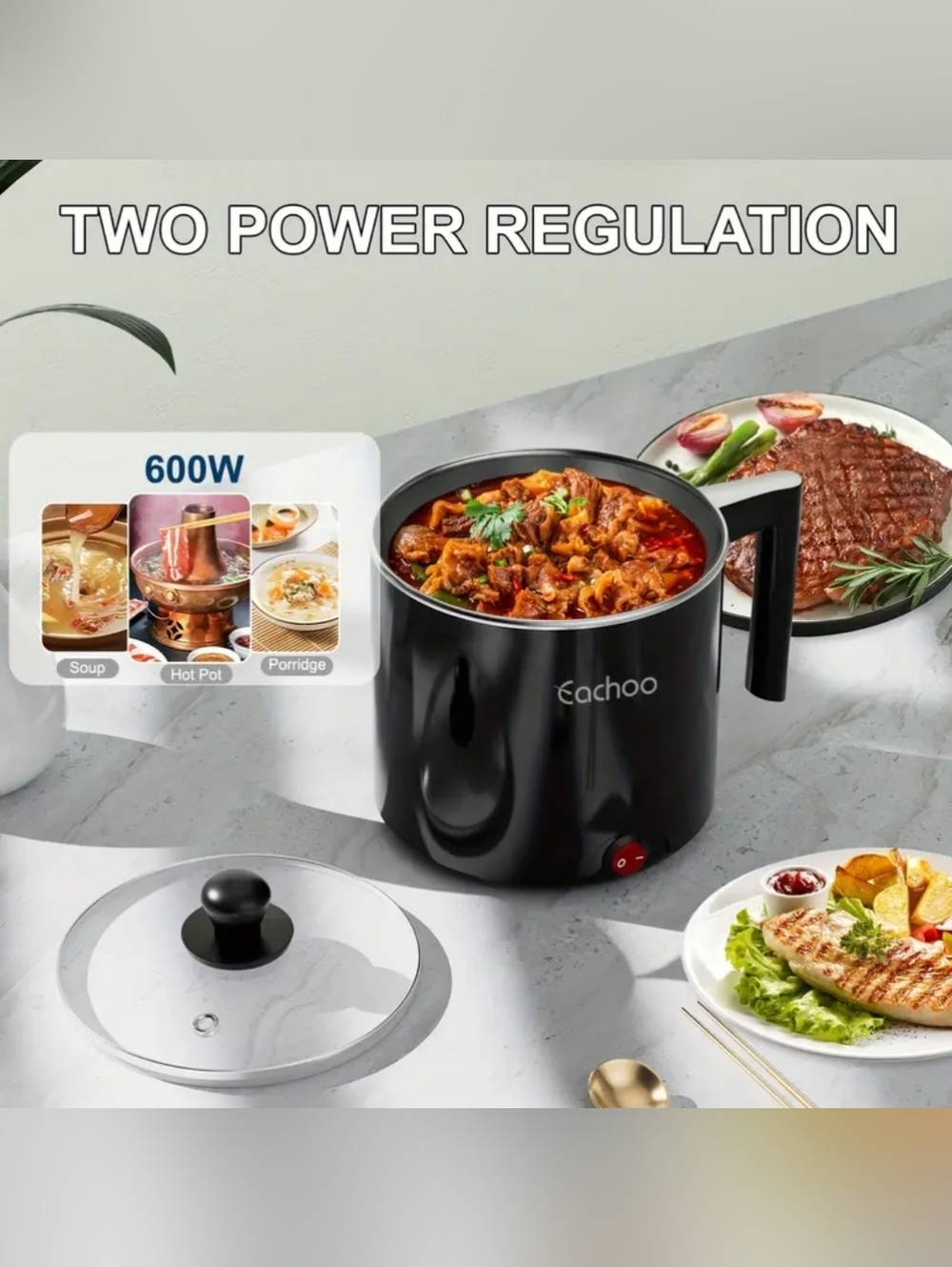 Black Electric Multi-Purpose Cooker with Glass Lid - Picture 4 of 7